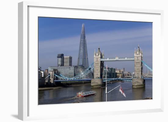 The Shard and Tower Bridge Standing Tall Above the River Thames with Rn Flags in Foreground-Charles Bowman-Framed Photographic Print