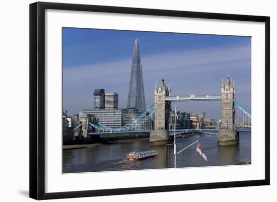 The Shard and Tower Bridge Standing Tall Above the River Thames with Rn Flags in Foreground-Charles Bowman-Framed Photographic Print