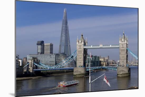 The Shard and Tower Bridge Standing Tall Above the River Thames with Rn Flags in Foreground-Charles Bowman-Mounted Photographic Print