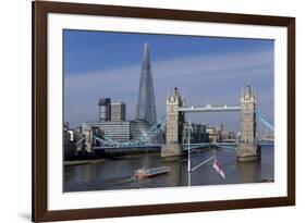 The Shard and Tower Bridge Standing Tall Above the River Thames with Rn Flags in Foreground-Charles Bowman-Framed Photographic Print