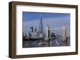 The Shard and Tower Bridge Standing Tall Above the River Thames with Rn Flags in Foreground-Charles Bowman-Framed Photographic Print