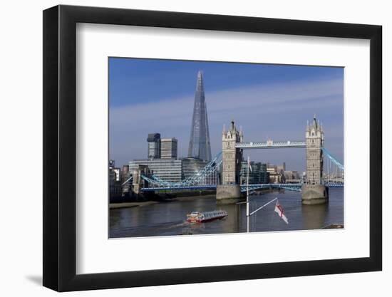 The Shard and Tower Bridge Standing Tall Above the River Thames with Rn Flags in Foreground-Charles Bowman-Framed Photographic Print