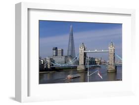 The Shard and Tower Bridge Standing Tall Above the River Thames with Rn Flags in Foreground-Charles Bowman-Framed Photographic Print