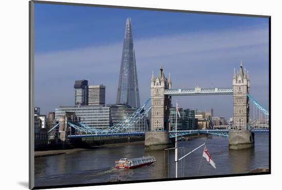 The Shard and Tower Bridge Standing Tall Above the River Thames with Rn Flags in Foreground-Charles Bowman-Mounted Photographic Print