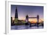 The Shard with Tower Bridge and River Thames at sunset, London, England, United Kingdom, Europe-Charles Bowman-Framed Photographic Print