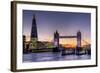 The Shard with Tower Bridge and River Thames at sunset, London, England, United Kingdom, Europe-Charles Bowman-Framed Photographic Print