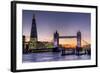 The Shard with Tower Bridge and River Thames at sunset, London, England, United Kingdom, Europe-Charles Bowman-Framed Photographic Print