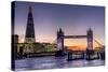 The Shard with Tower Bridge and River Thames at sunset, London, England, United Kingdom, Europe-Charles Bowman-Stretched Canvas