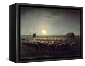 The Sheepfold, Moonlight, 1856-60-Jean-François Millet-Framed Stretched Canvas
