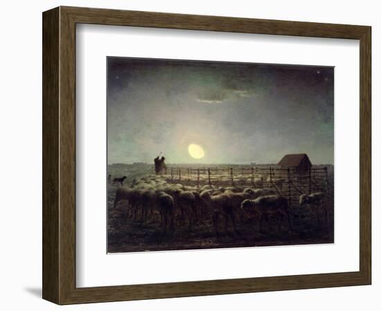 The Sheepfold, Moonlight, 1856-60-Jean-François Millet-Framed Giclee Print