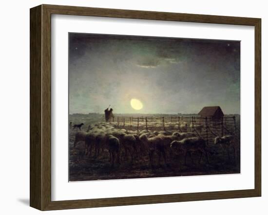 The Sheepfold, Moonlight, 1856-60-Jean-François Millet-Framed Giclee Print