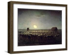 The Sheepfold, Moonlight, 1856-60-Jean-François Millet-Framed Giclee Print