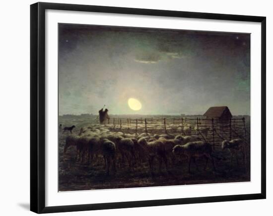 The Sheepfold, Moonlight, 1856-60-Jean-François Millet-Framed Giclee Print