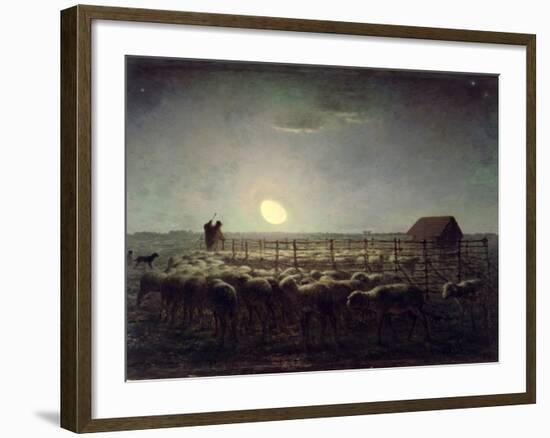 The Sheepfold, Moonlight, 1856-60-Jean-François Millet-Framed Giclee Print