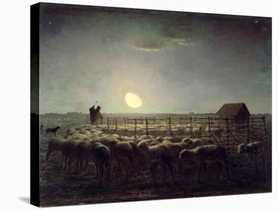 The Sheepfold, Moonlight, 1856-60-Jean-François Millet-Stretched Canvas