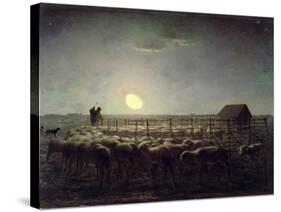 The Sheepfold, Moonlight, 1856-60-Jean-François Millet-Stretched Canvas