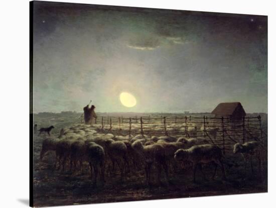 The Sheepfold, Moonlight, 1856-60-Jean-François Millet-Stretched Canvas