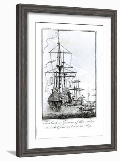 The Sheik or Governor of Mozambique Visits Da Gama on Board His Ship-null-Framed Giclee Print