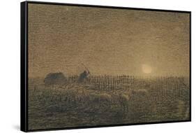 The Shepherd at the Fold by Moonlight-Jean-François Millet-Framed Stretched Canvas