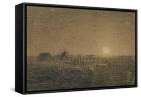 The Shepherd at the Fold by Moonlight-Jean-François Millet-Framed Stretched Canvas