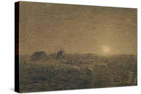 The Shepherd at the Fold by Moonlight-Jean-François Millet-Stretched Canvas