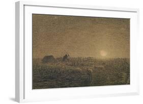 The Shepherd at the Fold by Moonlight-Jean-François Millet-Framed Giclee Print