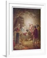 The Shepherds Come to See Mary Joseph and Their Baby Jesus-William Hole-Framed Art Print