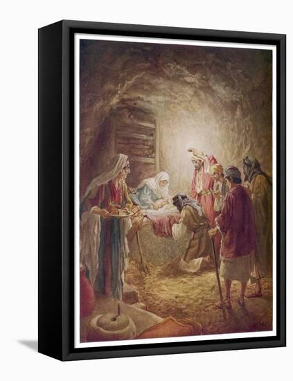 The Shepherds Come to See Mary Joseph and Their Baby Jesus-William Hole-Framed Stretched Canvas