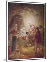 The Shepherds Come to See Mary Joseph and Their Baby Jesus-William Hole-Mounted Art Print