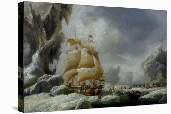 The Ship of Jules Dumont D'Urville Stuck in an Ice Floe in Antarctica-Louis Garneray-Stretched Canvas