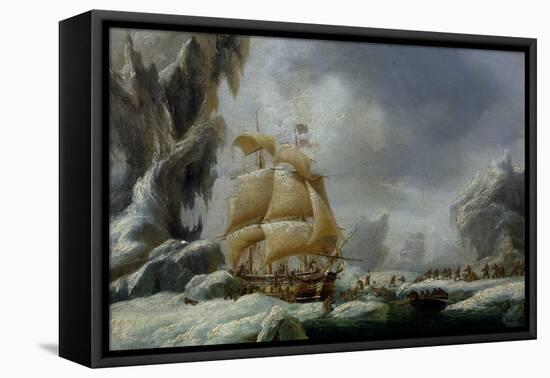 The Ship of Jules Dumont D'Urville Stuck in an Ice Floe in Antarctica-Louis Garneray-Framed Stretched Canvas