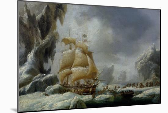 The Ship of Jules Dumont D'Urville Stuck in an Ice Floe in Antarctica-Louis Garneray-Mounted Giclee Print