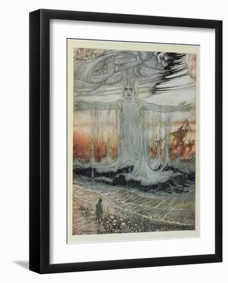 The Shipwrecked Man and the Sea, Illustration from 'Aesop's Fables', Published by Heinemann, 1912-Arthur Rackham-Framed Giclee Print