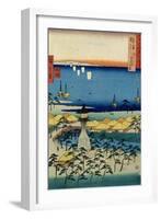 The Shore at Sumiyoshi Showing the Village and Lighthouse, Settsu Province from 'Famous Places…-Ando Hiroshige-Framed Giclee Print