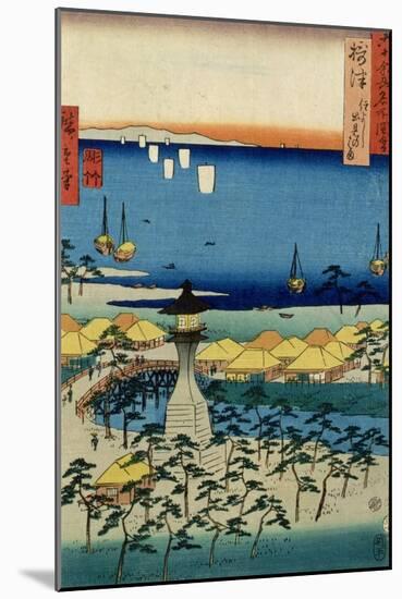The Shore at Sumiyoshi Showing the Village and Lighthouse, Settsu Province from 'Famous Places…-Ando Hiroshige-Mounted Giclee Print