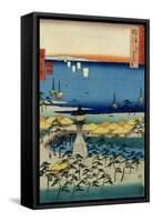 The Shore at Sumiyoshi Showing the Village and Lighthouse, Settsu Province from 'Famous Places…-Ando Hiroshige-Framed Stretched Canvas