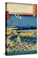 The Shore at Sumiyoshi Showing the Village and Lighthouse, Settsu Province from 'Famous Places…-Ando Hiroshige-Stretched Canvas