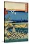 The Shore at Sumiyoshi Showing the Village and Lighthouse, Settsu Province from 'Famous Places…-Ando Hiroshige-Stretched Canvas
