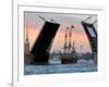 The Shtandart Frigate Passes Under the Open Dvortsovy (Palace) Drawbridge-null-Framed Photographic Print