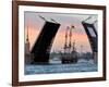 The Shtandart Frigate Passes Under the Open Dvortsovy (Palace) Drawbridge-null-Framed Photographic Print