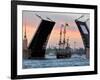 The Shtandart Frigate Passes Under the Open Dvortsovy (Palace) Drawbridge-null-Framed Photographic Print