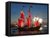 The Shtandart Frigate with Scarlet Sails Floats on the Neva River-null-Framed Stretched Canvas