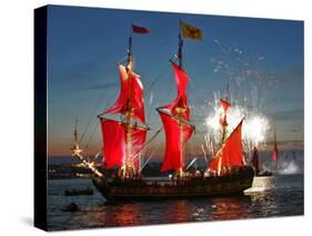 The Shtandart Frigate with Scarlet Sails Floats on the Neva River-null-Stretched Canvas