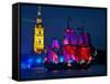 The Shtandart Frigate with Scarlet Sails Floats on the Neva River-null-Framed Stretched Canvas