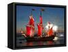 The Shtandart Frigate with Scarlet Sails Floats on the Neva River-null-Framed Stretched Canvas