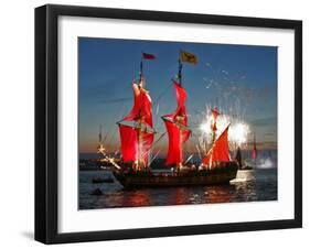 The Shtandart Frigate with Scarlet Sails Floats on the Neva River-null-Framed Photographic Print