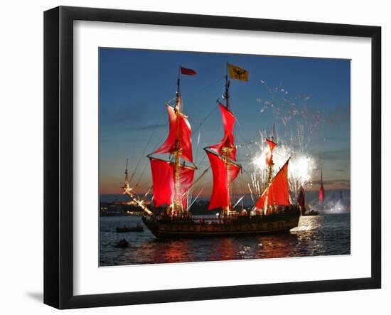 The Shtandart Frigate with Scarlet Sails Floats on the Neva River-null-Framed Photographic Print