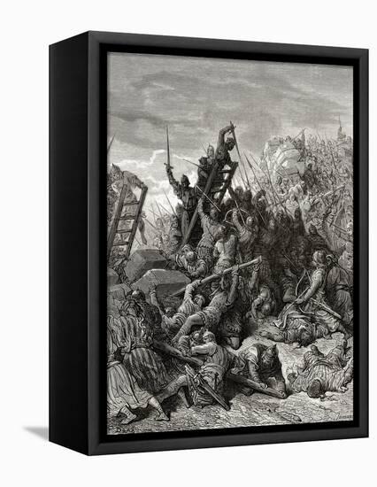 The Siege of Ptolemais, Illustration from 'Bibliotheque Des Croisades' by J-F. Michaud, 1877-Gustave Doré-Framed Stretched Canvas