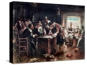 The Signing of the Mayflower Compact, c.1900-Edward Percy Moran-Stretched Canvas
