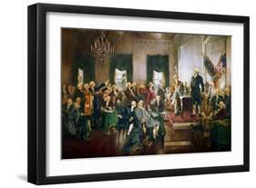 The signing of the U.S. Constitution at the Independence Hall in Philadelphia on September 17, 1787-Vernon Lewis Gallery-Framed Art Print